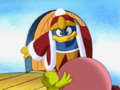 King Dedede barges into Kirby's House to fetch him.