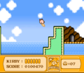 Kirby falls with his parasol across the gap in the first area.