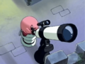 Kirby observes the approaching asteroid using a personal telescope.