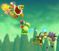 Coo flying with other friends in Kirby Star Allies