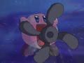 Kirby inhales the submarine's rotor.