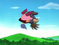Ninja Kirby using Air Drop on Yamikage in Kirby: Right Back at Ya!