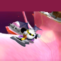 Credits picture of Meta Knight releasing Robobot Armor Kirby from the Halberd