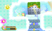 Kirby smashes his way through the clouds as they are apparently not soft.