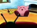 Kirby and Tokkori laugh heartily at King Dedede's misfortune on T.V.