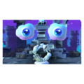 Guest Star ???? Star Allies Go! credits picture from Kirby Star Allies, featuring Rocky pretending to be a mouth for Twin Kracko as it is defeated