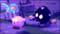 Picture of the true ending credits, showing Elfilin and Kirby running from a possessed Bernard