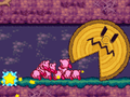 In-game shot of the Kirbys encountering Stumpee in Green Grounds - Stage 6