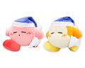 Plushies of Sleep Kirby and Waddle Dee from the "Kirby of the Stars PUPUPU FRIENDS" merchandise line, manufactured by San-ei