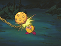 Iron Kirby using his staff to deflect attacks