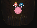 Fololo & Falala saving Kirby from a spike trap