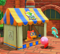 Kirby waving at Commentator Waddle Dee in Waddle Dee Town