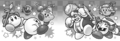 The Kirbys, King Dedede, Meta Knight, Bandana Waddle Dee and Shadow Kirby (table of contents illustration)