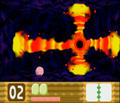 Miracle Matter uses its Burn form against Kirby.