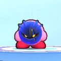 Kirby wearing the Dark Meta Knight (Dark Mirror) Dress-Up Mask in Kirby's Return to Dream Land Deluxe