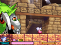 Kirby battling Yadgaine piloted by Doc in Kirby: Squeak Squad