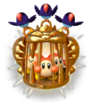 Artwork of three Clockers carrying a gold cage holding three Waddle Dees