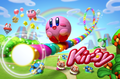 Artwork featuring Kirby on a Rainbow Rope with several enemies and a clay version of the Kirby series' logo
