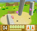 Kirby traverses pillars that fall in his vicinity