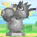 The Stone sculpture from Kirby's Return to Dream Land that depicts Kine along with Rick and Coo