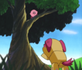 Kirby tries to escape his new pet by climbing a tree.