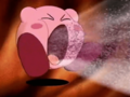 Kirby spitting out the Head Cold Monsters he had inhaled