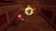 Kirby avoiding a charging Buffahorn at the third crusher