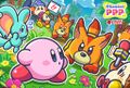 Artwork from Kirby JP Twitter of Kirby and the bat-like creature with the Channel PPP Crew encountering some fox-like creatures