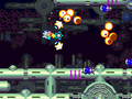 Kirby approaches the Nucleus using the Starship. (Kirby Super Star Ultra)
