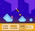Kirby leaps across floating slopes while under the effect of Invincible Candy.