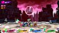 Kirby and company reaching one of the spears encased in a magic sphere after defeating Parallel Meta Knight in Heroes in Another Dimension