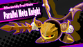 Parallel Meta Knight's splash screen from Kirby Star Allies, featuring a dark gold sword resembling the Galaxia