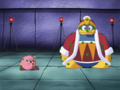 Kirby and King Dedede are set up to start the cartoon.