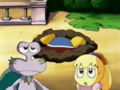 Tiff and Escargoon shrug as King Dedede is buried along with his doll.