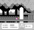 Kirby slides through the grayscale woods.