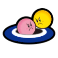 Sticker of Kirby and Keeby as balls fighting over a hole from Kirby: Planet Robobot (originally artwork for Kirby's Dream Course)