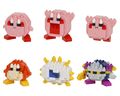 Various nanoblock figurines by Kawada, featuring a Meta Knight one