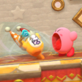 Tip image of Kirby inhaling an allied Waddle Doo in Kirby Star Allies