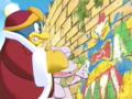 King Dedede and Escargoon discover the graffiti the kids left for them.