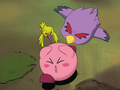 Kirby is harassed by Coo and Tokkori while they are possessed.