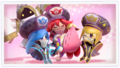 Sleep Kirby in the final ending card of Heroes in Another Dimension along with Hyness and The Three Mage-Sisters