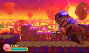 Kirby avoids a falling pillar.