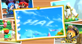 Super Kirby Clash Channel image showing the HAL letters in the clouds.