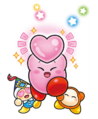 Artwork featuring Kirby, Poppy Bros. Jr. and Waddle Dee