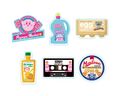 Die cut stickers from "Kirby's Pupupu Market" merchandise series, featuring "Pop Star made Orange Juice".
