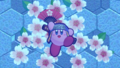 Ninja Kirby smiling in a Blossom Storm