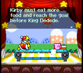 Kirby and King Dedede race on a treadmill in the Gourmet Race beginner's show in Kirby Super Star.
