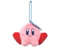 Small mascot plush of Kirby with a coffee cup tag