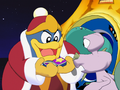 King Dedede finds Kirby's Warp Star in the starship.