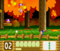Kirby floating through the air using Bumber in Pop Star - Stage 2